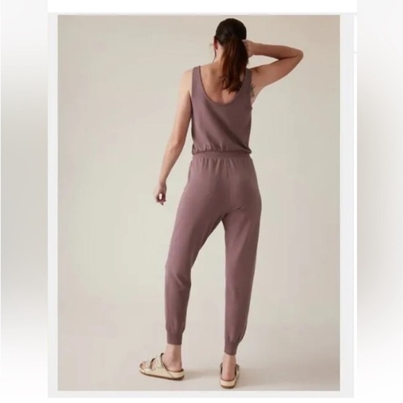 ATHLETA French Terry Balance Jumpsuit Tawny Rose Mauve Pink Color L Athleisure - Picture 4 of 16